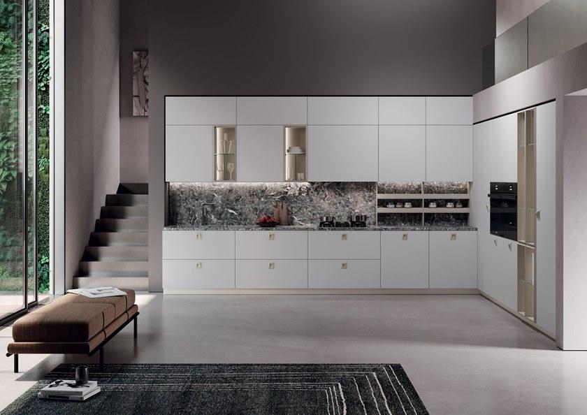 Febal Casa Линейная лакированная кухня с ручками sun-id-1516152 - Вид №1