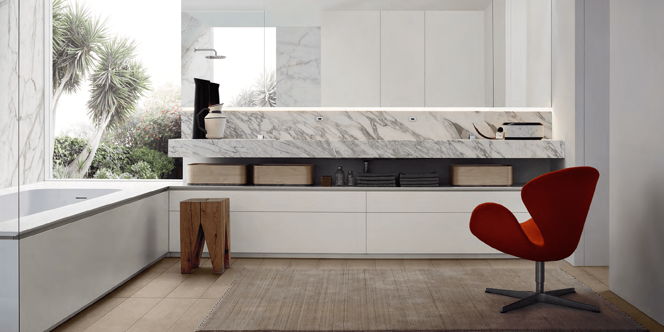 Комбинация ванной комнаты P102 в отделке STRICT 140 Marmo Arabescato/Bianco MILLDUE PURO PURO102BIANCO - Вид №1