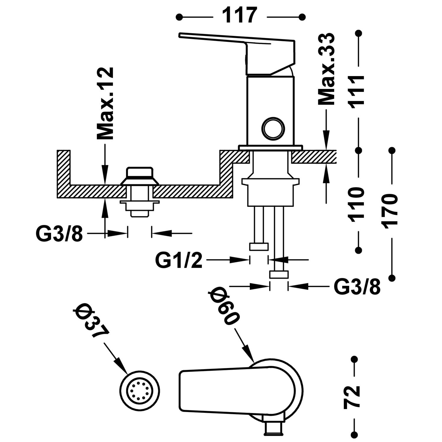 PROJECT-Смеситель для биде TRES с одной ручкой и переходом в маленький душ-21113010NM TRES - Вид №1