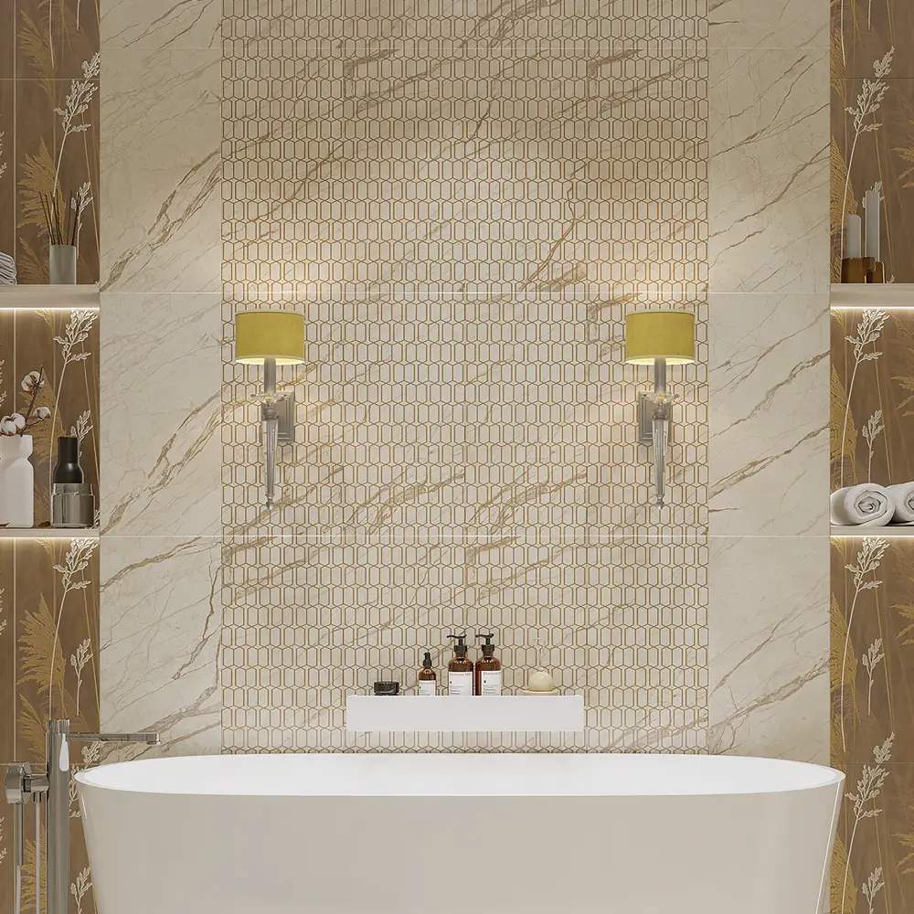 Плитка настенная Azori Forest Geometry 31.5x63 см 1.59 м² матовая цвет бежевый мрамор STLM-2072469