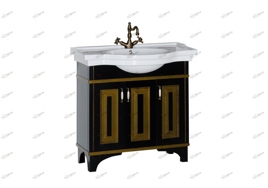Тумба с раковиной Aquanet Валенса 100 черный краколет/золото 0018030600172465