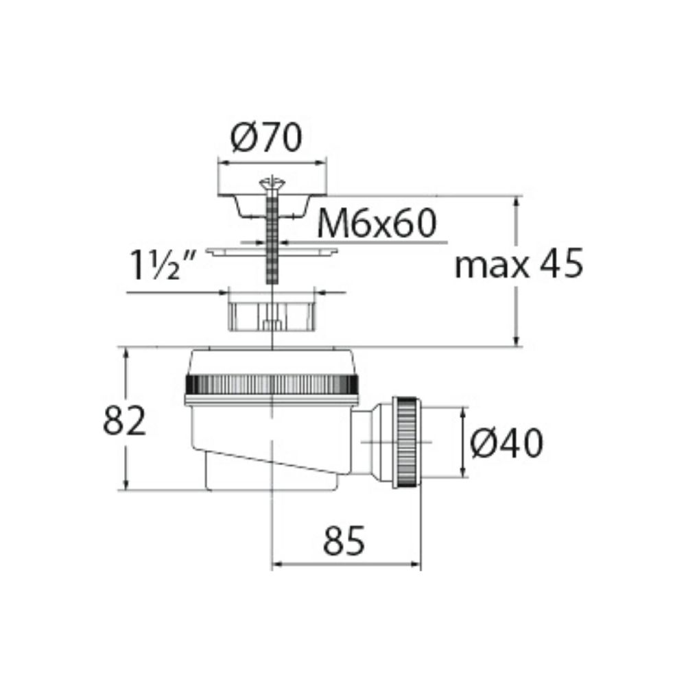Сифон для душевого поддона с нерж.чашкой д.70мм (11/2") (30980686) 30980686 Santreyd  - Вид №1