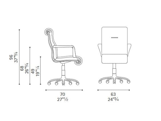 Кожаное мягкое вращающееся офисное кресло с колесами Poltrona Frau офис-офисные кресла ARCH-00037557 - Вид №4