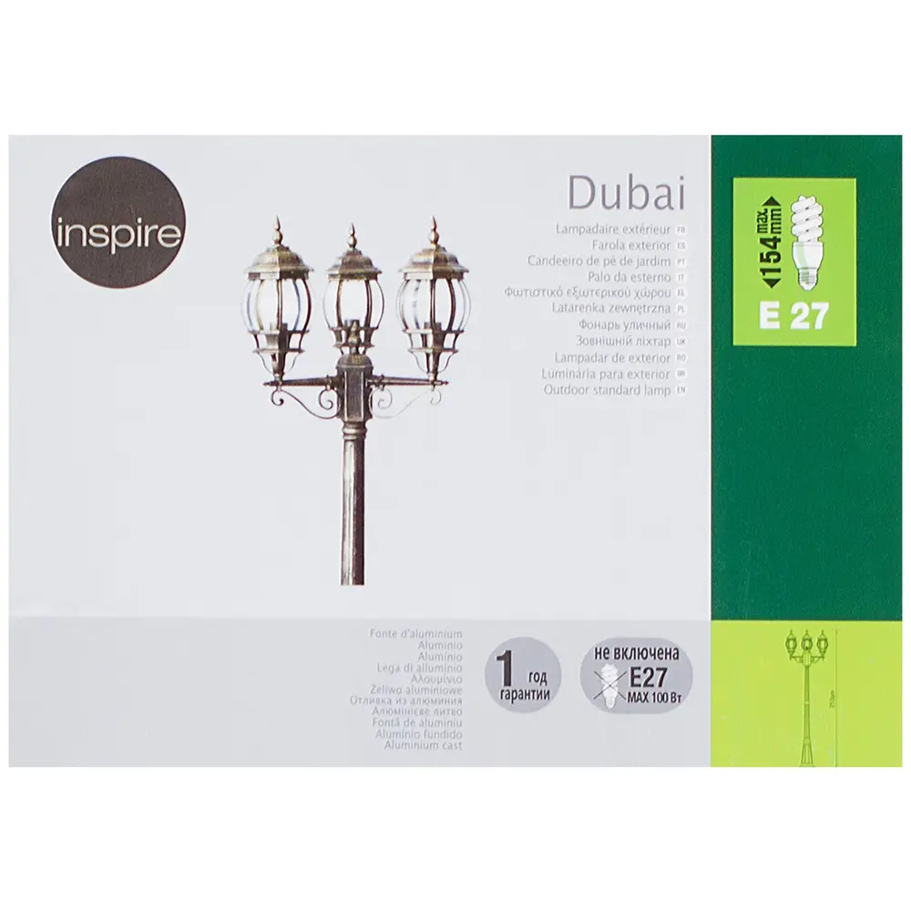 Столб уличный Inspire Dubai 3xE27х60 Вт, 2,1 м, цвет чёрный 18252599 STLM-2203430  - Вид №1