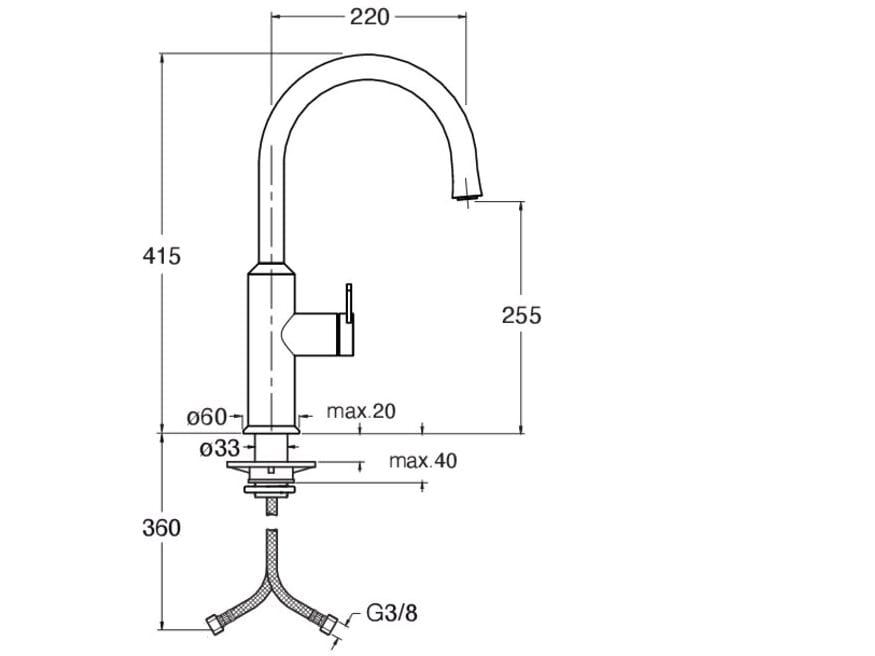 Однорычажный смеситель для кухни из нержавеющей стали со съемным ручным душем CRISTINA Rubinetterie кухня-Inox Collection ARCH-00117752 - Вид №2