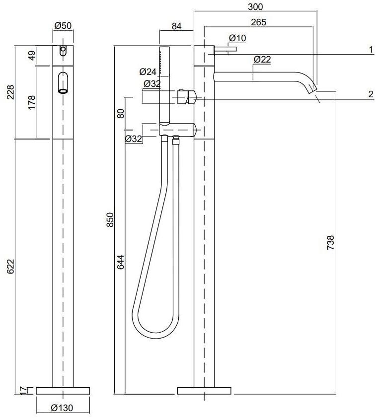 Antonio Lupi Design Напольный смеситель для ванны из нержавеющей стали с ручным душем Ayati Antoniolupi sun-id-1484749 - Вид №1