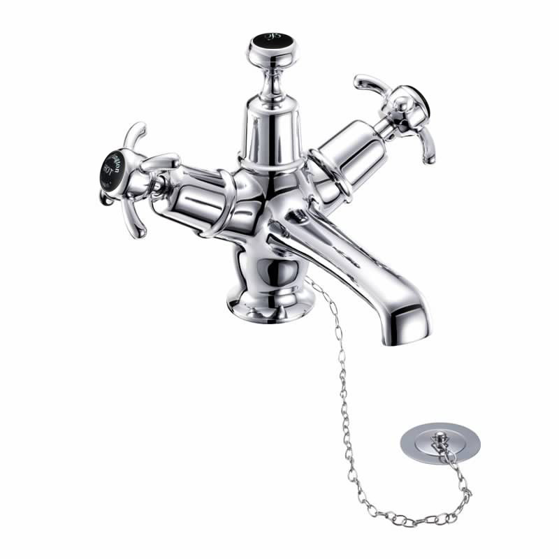 Burlington Смеситель для раковины Anglesey со сливом Plug & Chain Четверть оборота с белым акцентом AN5-QT  - Вид №1