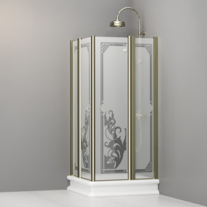 9145P1 Душевая кабинаDX/SX с двумя распашными дверьми и неподвижными элементами для душевого поддона квадрат 90x90, цвет Золотистый Kerasan RETRO Италия