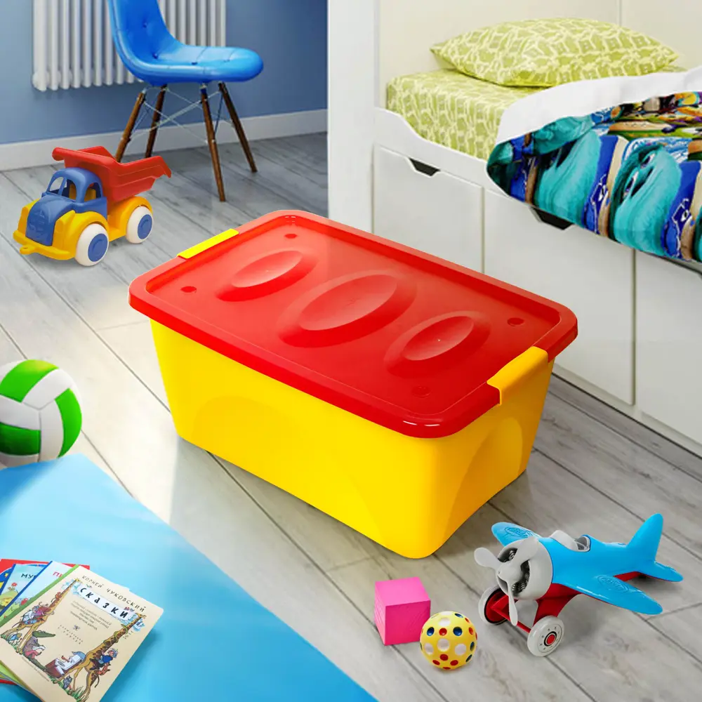 Ящик для игрушек 60x40.4x45 см 44 л пластик с крышкой цвет жёлто-красный MARTIKA STLM-2210483 - Вид №5