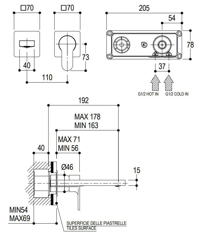 Хром латунь настенный однорычажный смеситель для раковины Ritmonio ARCH-00100902
