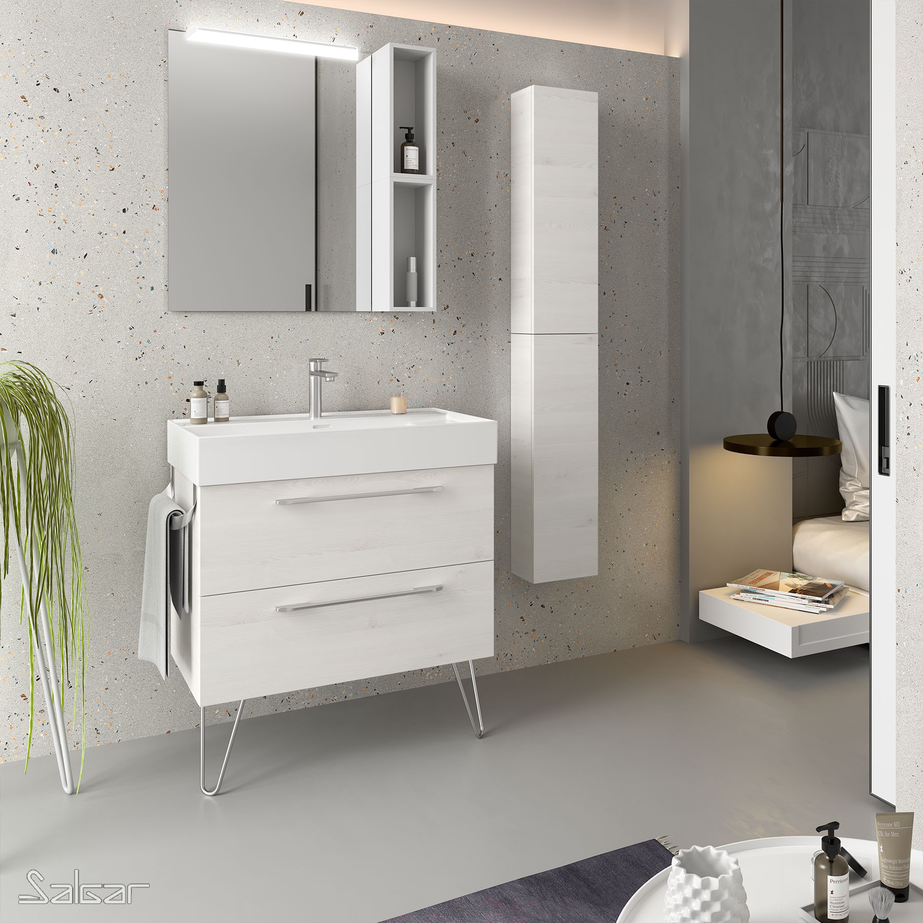 23295 SALGAR Мебель для умывальника FUSSION CHROME 800 SBIANCATO с 2 ящиками 797 x 540 x 450 мм Sbiancato