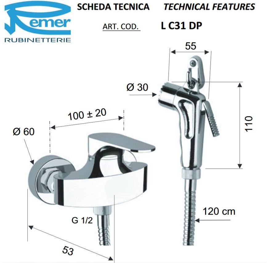 Remer Rubinetterie Смеситель для душа с запорным устройством Class line Lc 31 dp - Вид №1