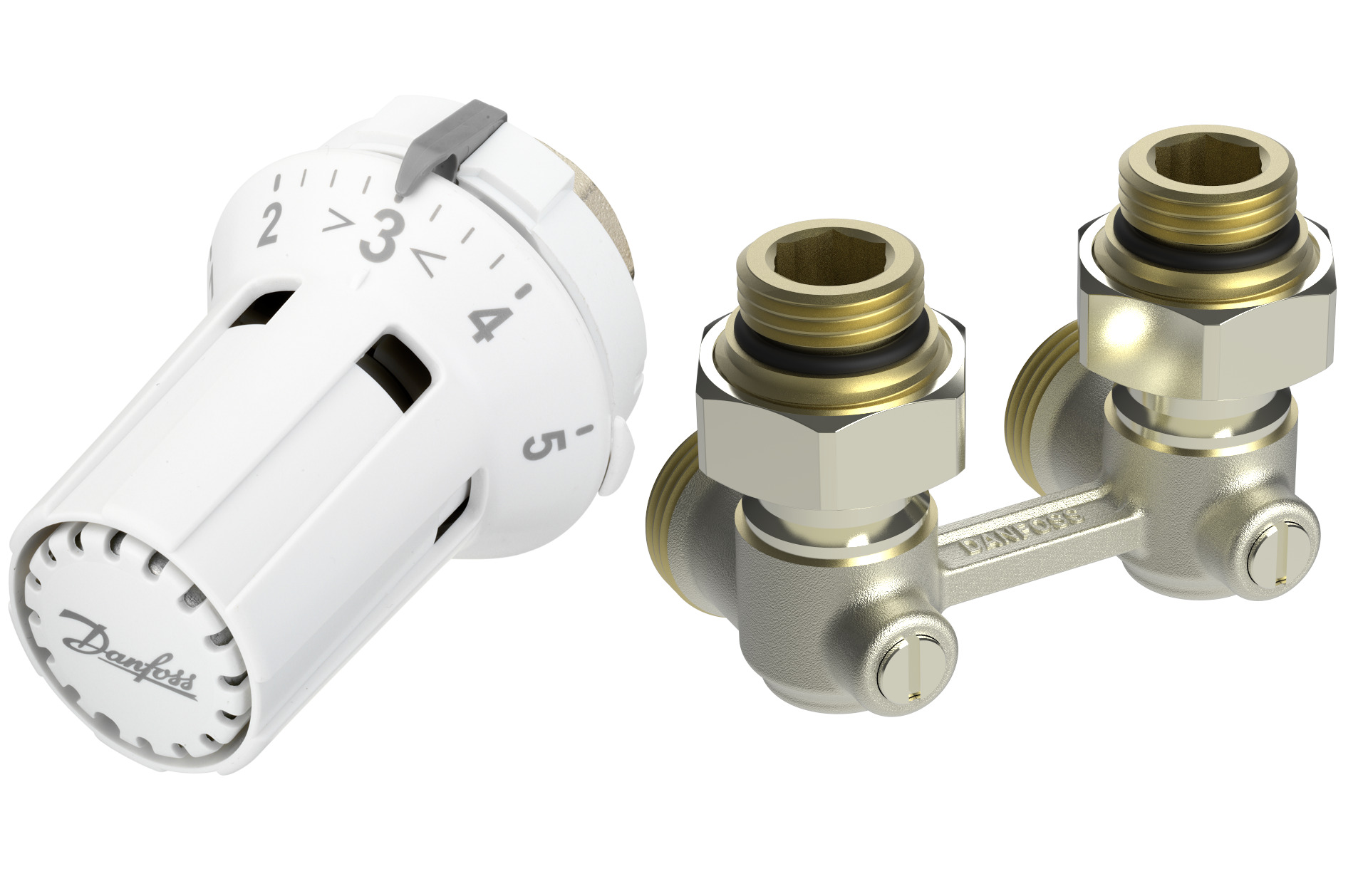 Danfoss Комплект RLV-KB/RTRW-K для радиаторов с нижним подключением (М30 х 1,5) RLV-KB 15 + RTRW-K, 1/2 Угловой 013G7234  - Вид №4