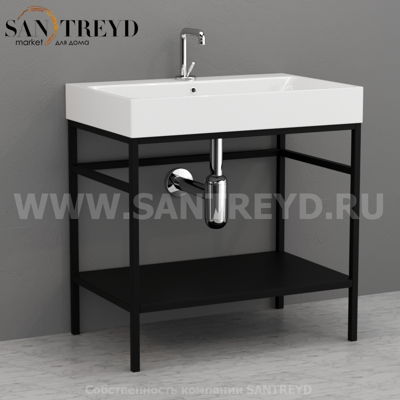 924231 Cento напольная структура из стали, с металлической полкой черной матовой 70 см Kerasan Cento Италия