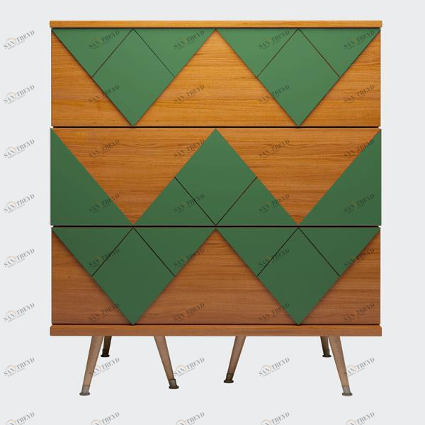 Комод с деревянными ножками и 3 ящиками кейп Lady Woo WOODI  00-3965956 Бежевый;дуб сонома;зеленый 