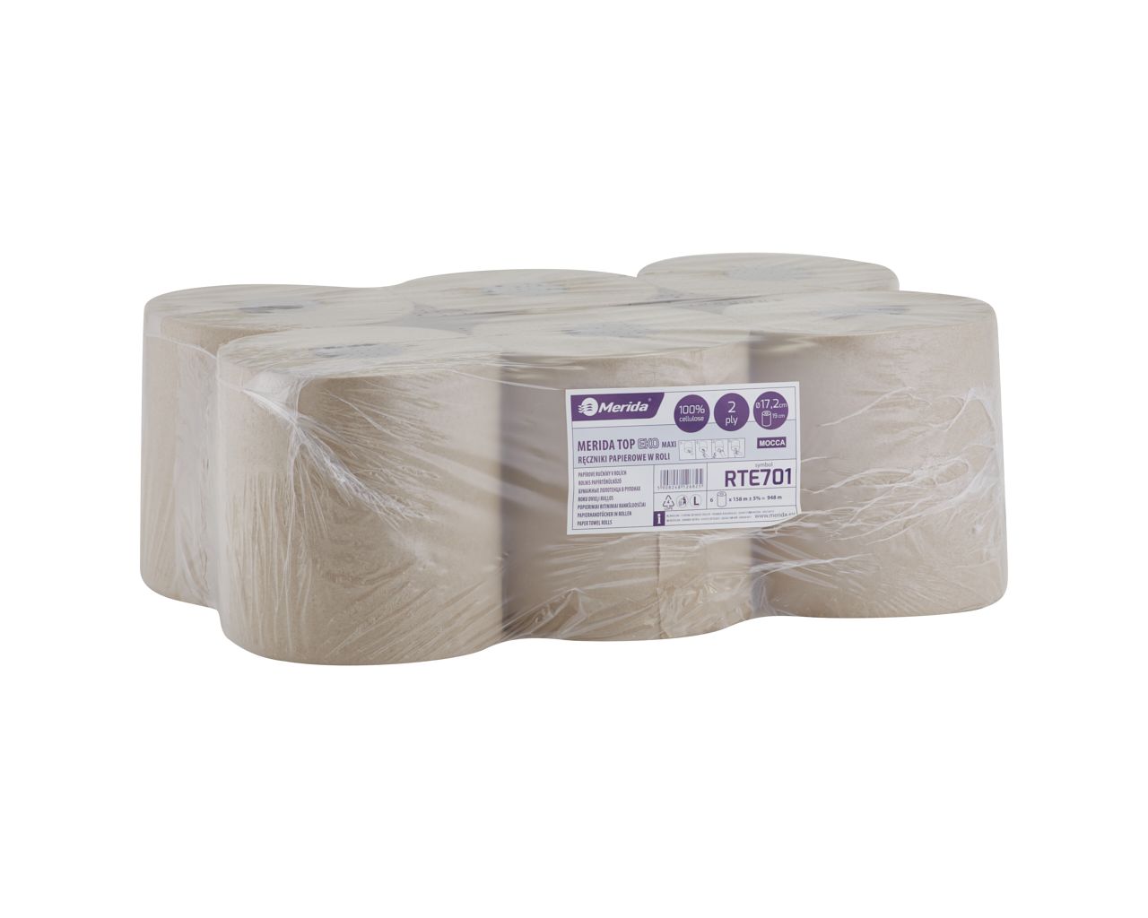 RTE701 Бумажные полотенца в рулоне TOP EKO CENTER PULL MAXI, песочный, диаметр 17,2 см, длина 158 м, двухслойные, в упаковке 6 шт. Merida 