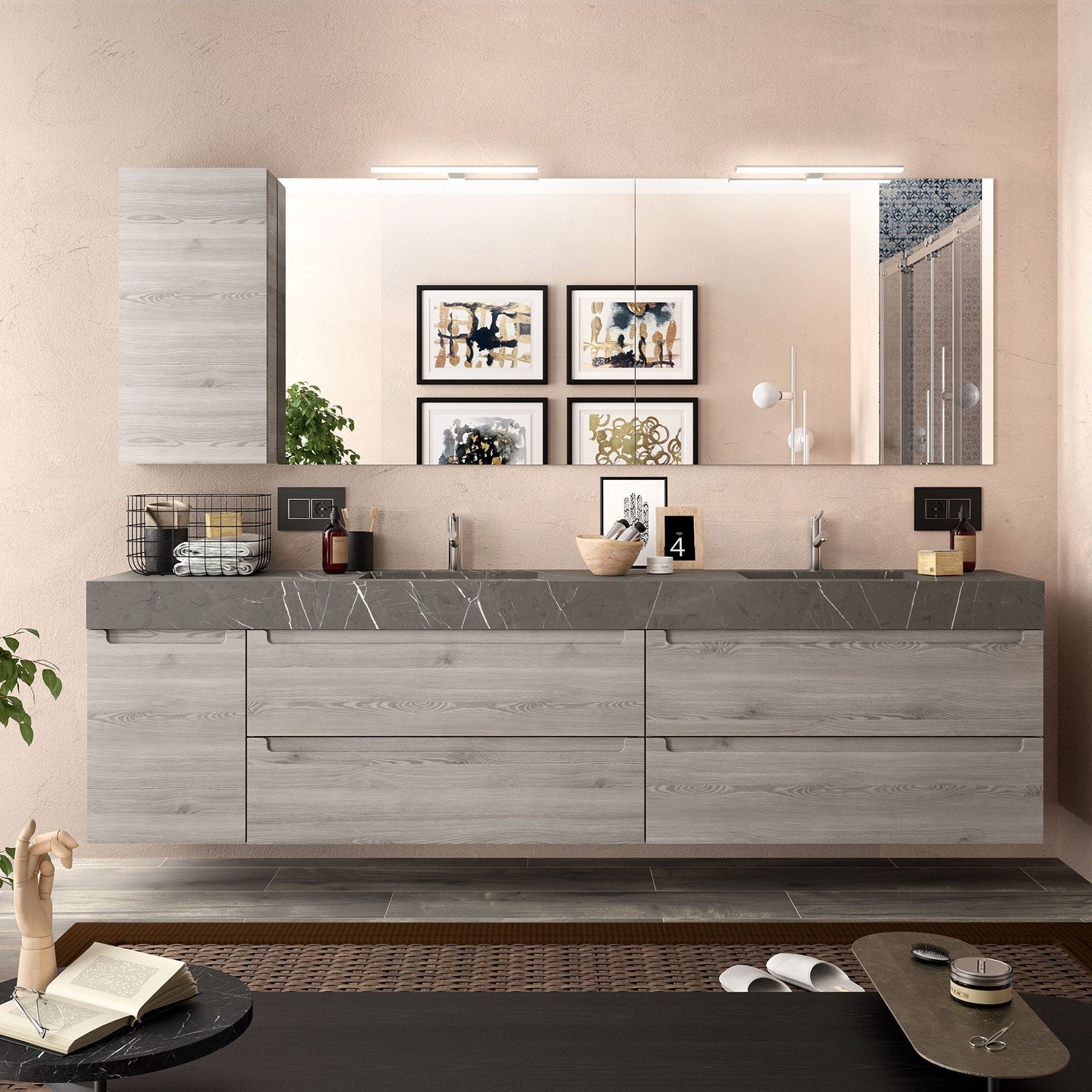 83388 SALGAR Столешница COMPAKT 51 от 1400 до 1600 мм с 2 встроенными мойками СЕРЫЙ КАМЕНЬ 