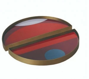 Ethnicraft Круглый стеклянный поднос декорированный вручную Urban geometry 20942