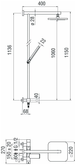 Nobili Rubinetterie Настенная душевая стойка с ручным душем с верхним душем Loop Lp90030/30cr - Вид №1