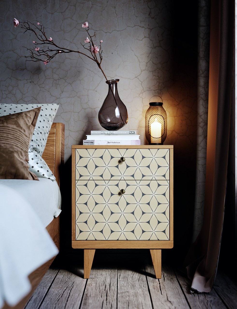 Прикроватная тумбочка дизайнерская дуб с принтом "Деревья" Thimon THE IDEA  210291 Белый;коричневый  - Вид №2