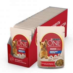 ПР0053578*26 Корм для собак ONE Mini говядина, картофель, горох пауч 85г (упаковка - 26 шт) PURINA