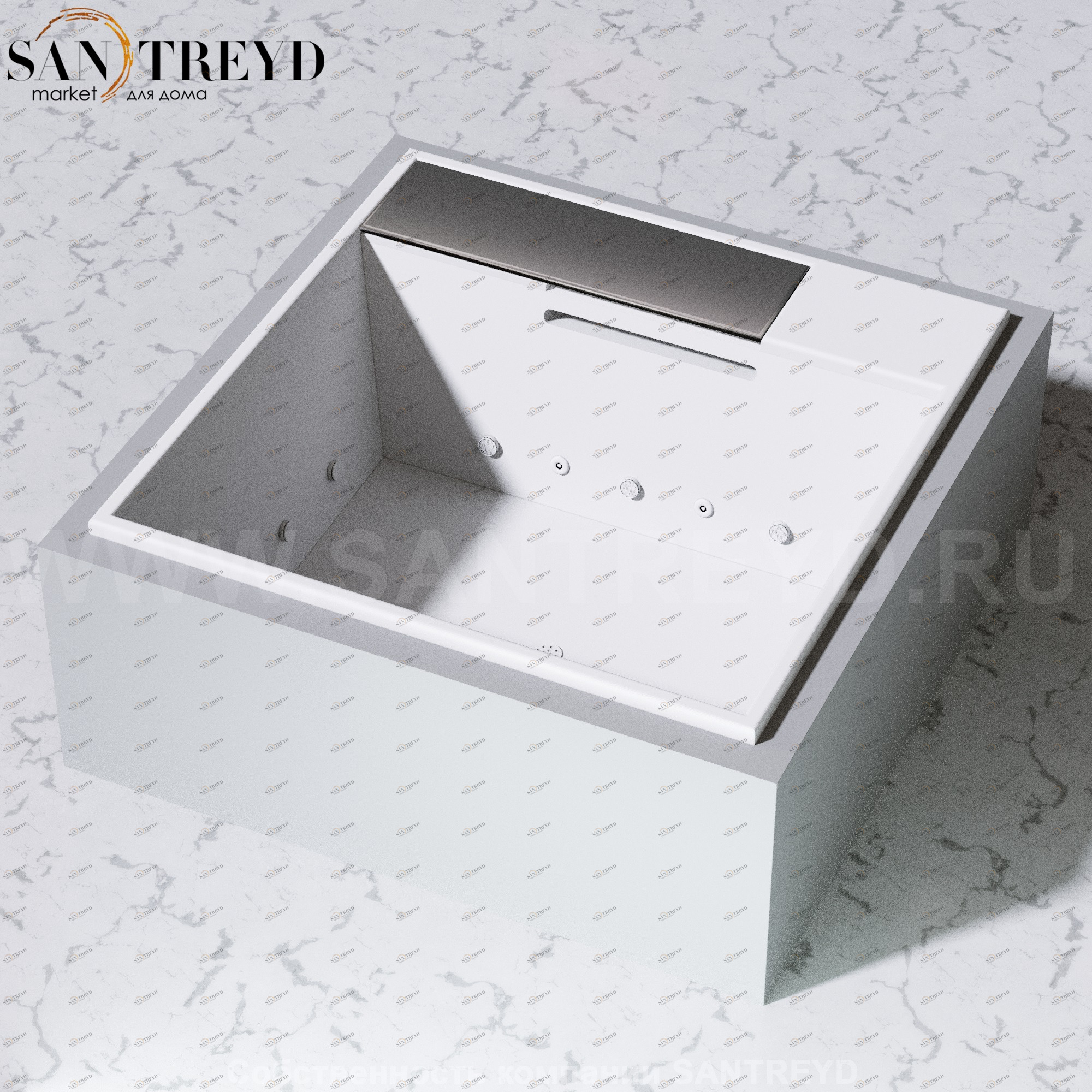 Effegibi WATERSUITE Ванна с функцией SOURCE + BLOWER: 16 форсунок с подогревом. Размер: длина 160, высота 63,5, ширина 190. Нагрузка на пол: 295 кг/кв. м. Объем воды: 500 л. WS10000004