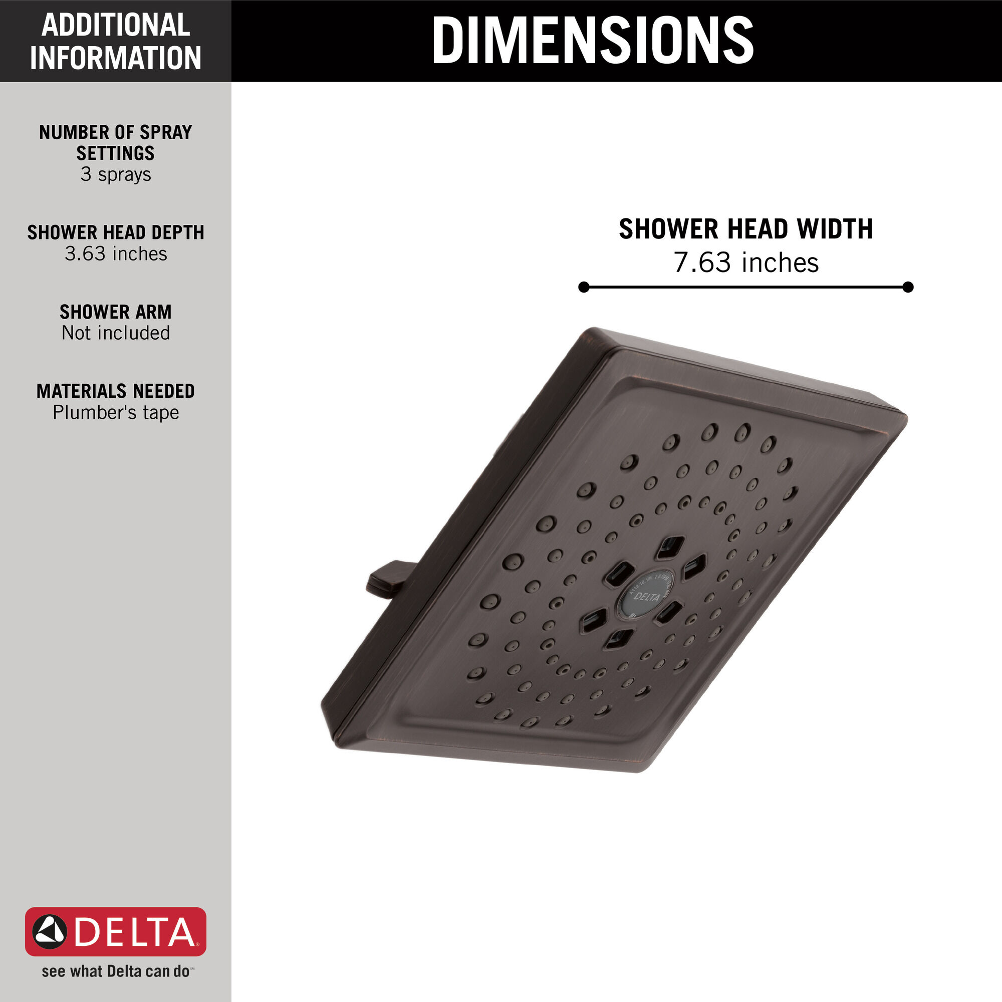 75355CRB H2Okinetic® 3-х позиционная душевая лейка Raincan Delta Faucet DELTA Венецианская бронза - Вид №2