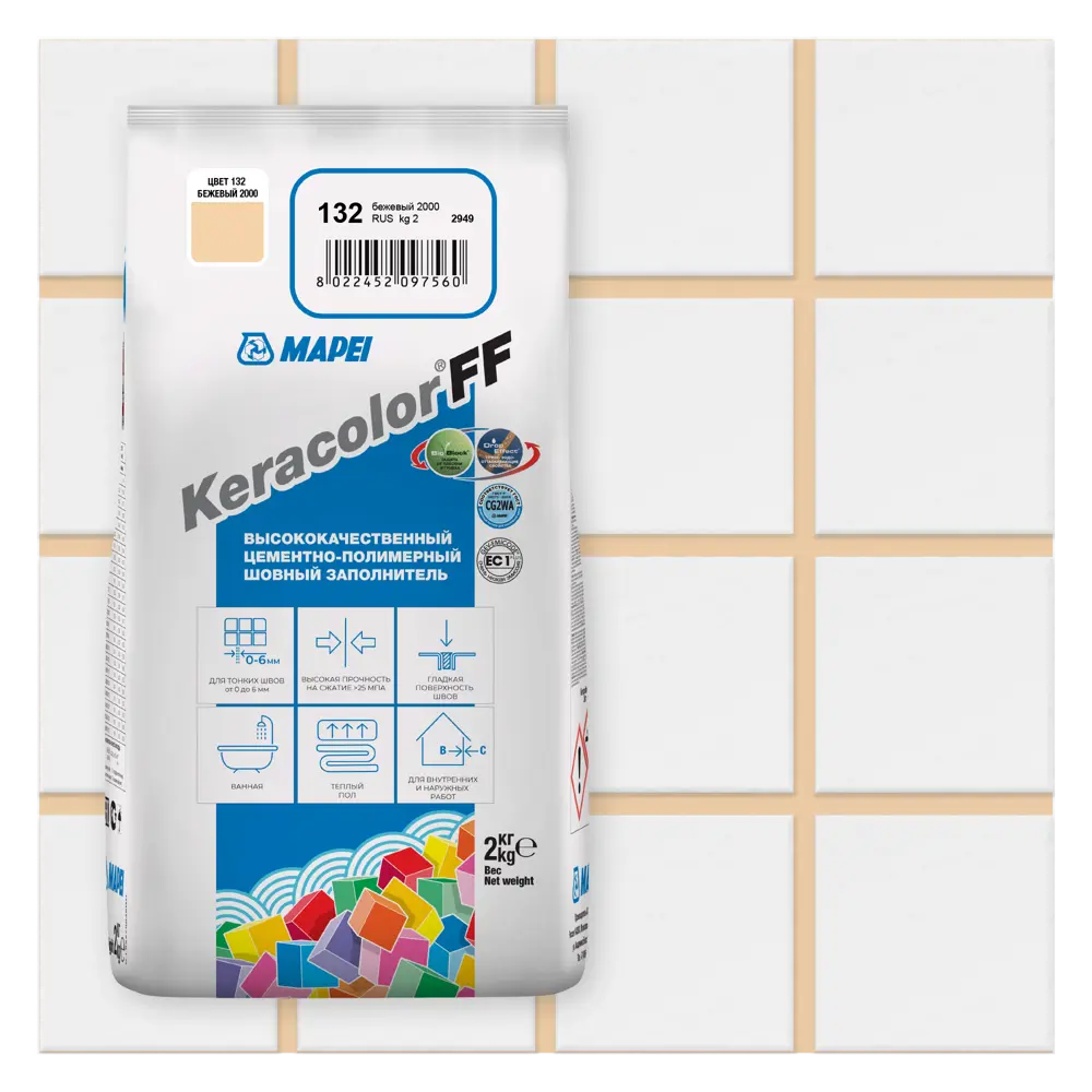 Затирка цементная MAPEI Keracolor FF Бежевый для плитки и мозаики 81981438 STLM-0016528