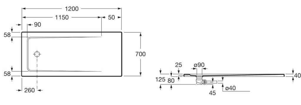 Прямоугольный акриловый ультра-плоский поддон для душа Roca Terran-N ARCH-00071801 - Вид №12