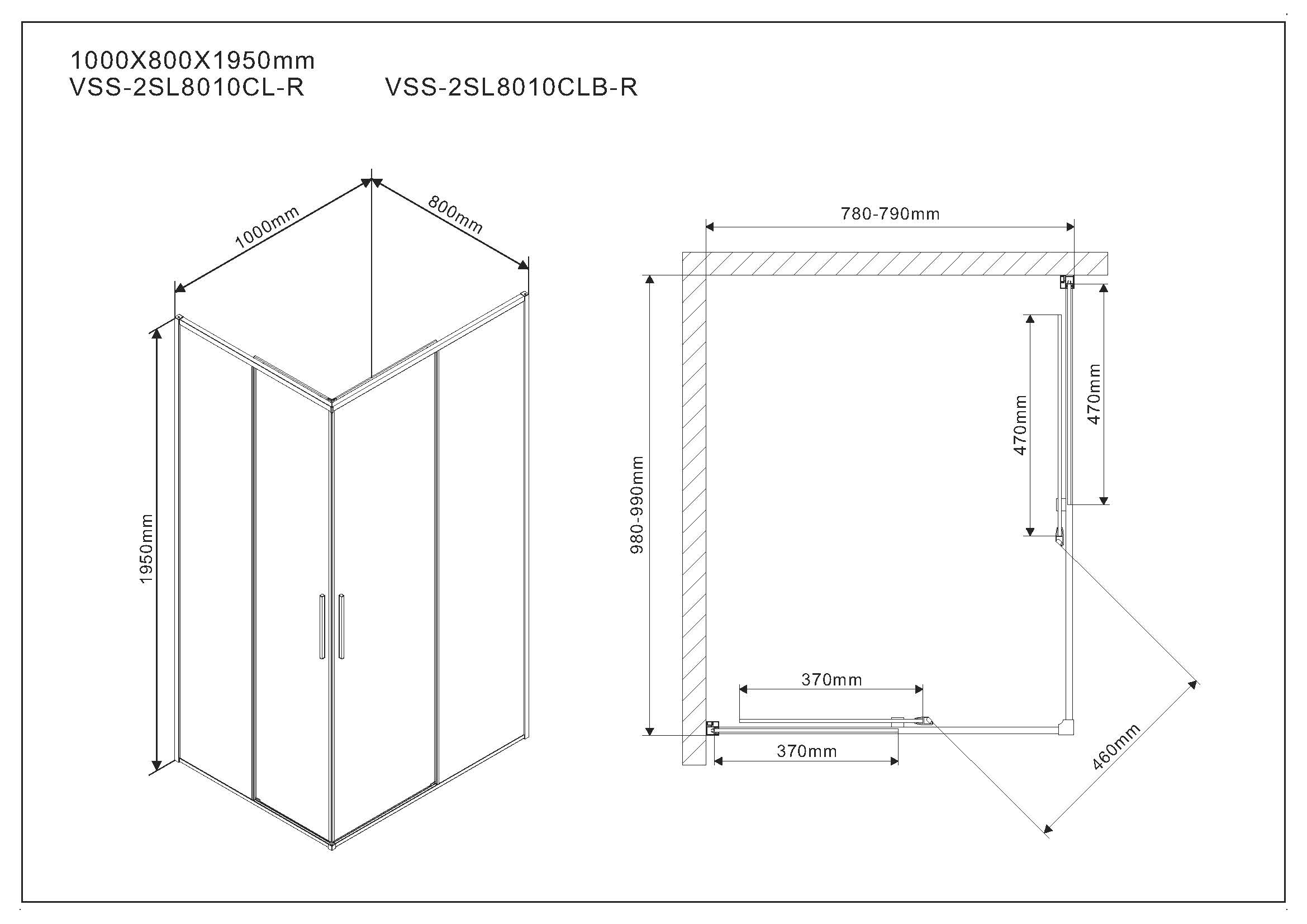 VSS-2SL8010CLB-R Душевой уголок Vincea Slim Santreyd - Вид №1