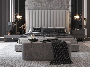 Двуспальная кровать с мягким изголовьем