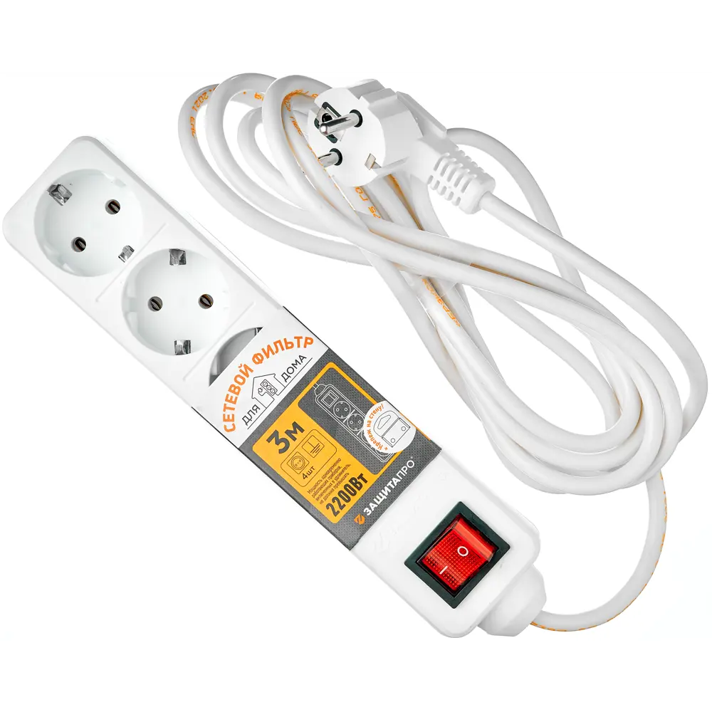 Сетевой фильтр Защита Про с 4 розетками и защитой от перегрузок 82741281 STLM-0035245