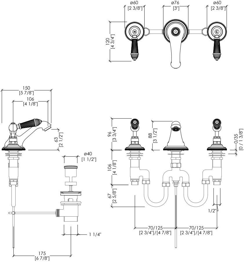 Devon&Devon Смеситель для биде на 3 отверстия Black diamond Bld75ot - Вид №1