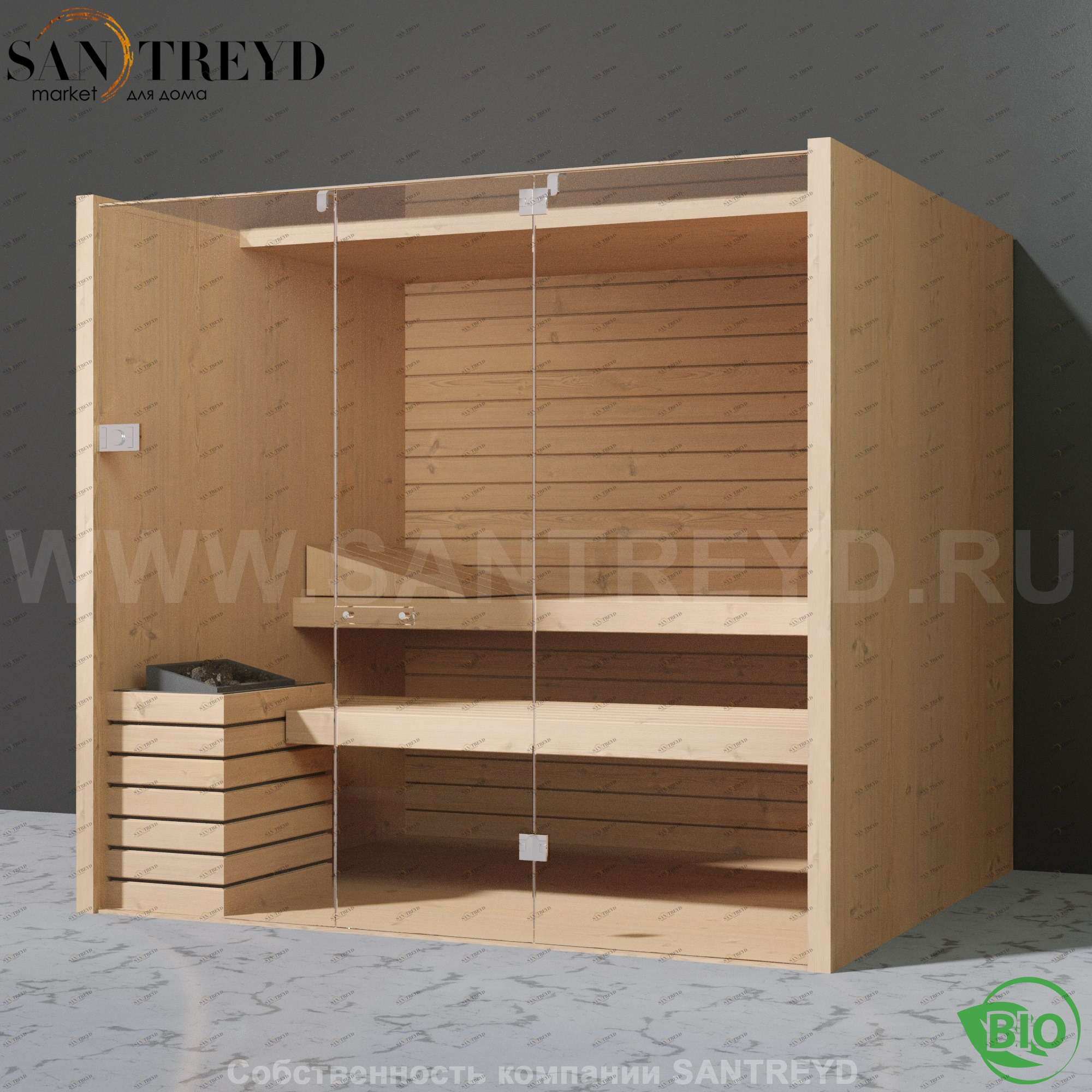 Effegibi SKY 105 BI55200018 Био-сауна. Мощность: 12 кВт макс. Размеры: длина 230 см, ширина 200 см. Отделка: канадский хемлок.