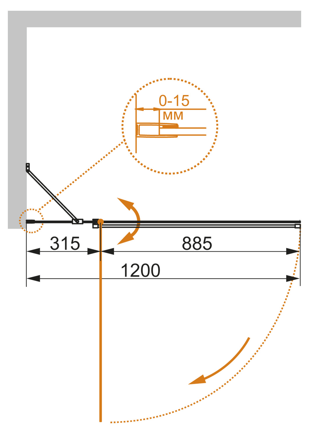 ECO-O-V-11-120/140-P-Cr-R Душевое ограждения на борт вынны Cezares Китай - Вид №2