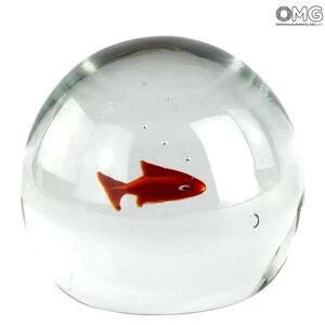 4672 ORIGINALMURANOGLASS Скульптура Аквариум-сфера с золотой рыбкой - муранское стекло OMG 10 см