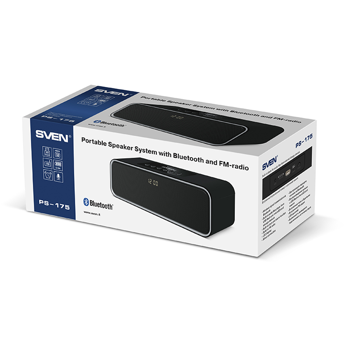 SV-015886 ps-175, черный, акустическая система 2.0, мощность 2x5 вт (rms), bluetooth, fm, usb, microsd, led-дисплей, часы, будильник, встроенный аккумулятор) Sven Santreyd  - Вид №7