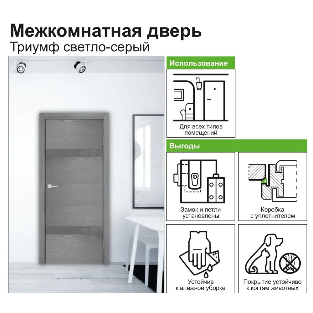 Дверь межкомнатная остеклённая с замком в комплекте Триумф 200x60 см ПВХ цвет серый 82333061 STLM-2061696 CASAPORTE  - Вид №1