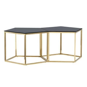 Журнальный столик стеклянный черный с золотым каркасом 120 см двойной Tandem UNICO  248851 Золото;черный