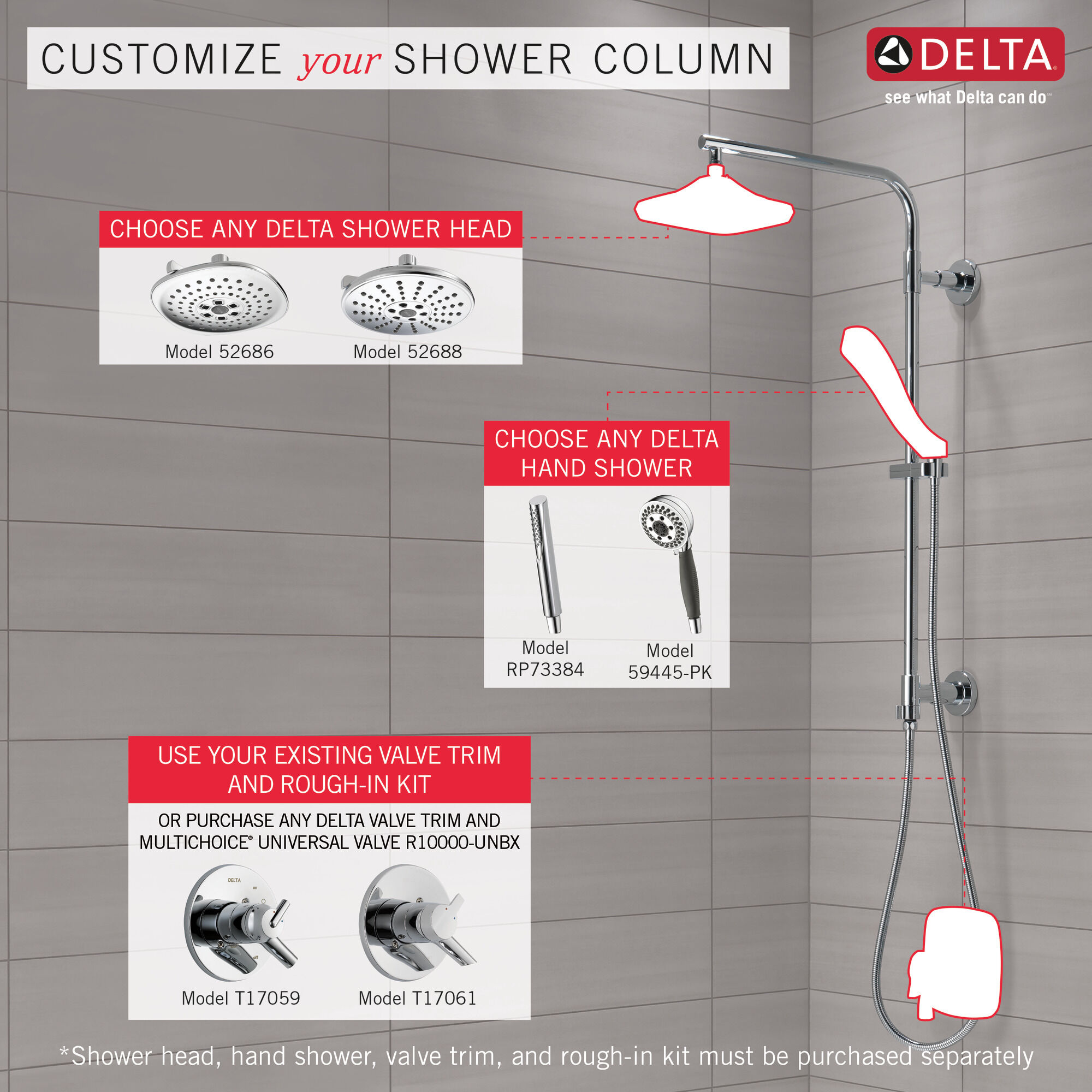 58820-BL Душевая стойка 26 дюймов, круглая Delta Faucet Universal Showering Матовый черный  - Вид №2