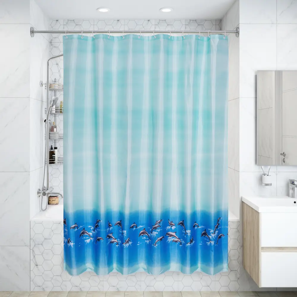 Штора для ванной комнаты «Bath Plus Dolphin Dance» 180x180 см цвет голубой Без серии STLM-2084104