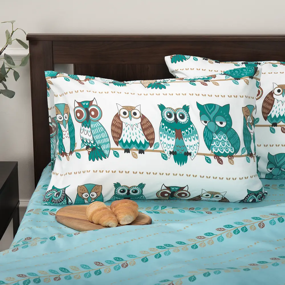 Комплект постельного белья Amore Mio Гарланд евро полисатин синий STLM-2025708 - Вид №2