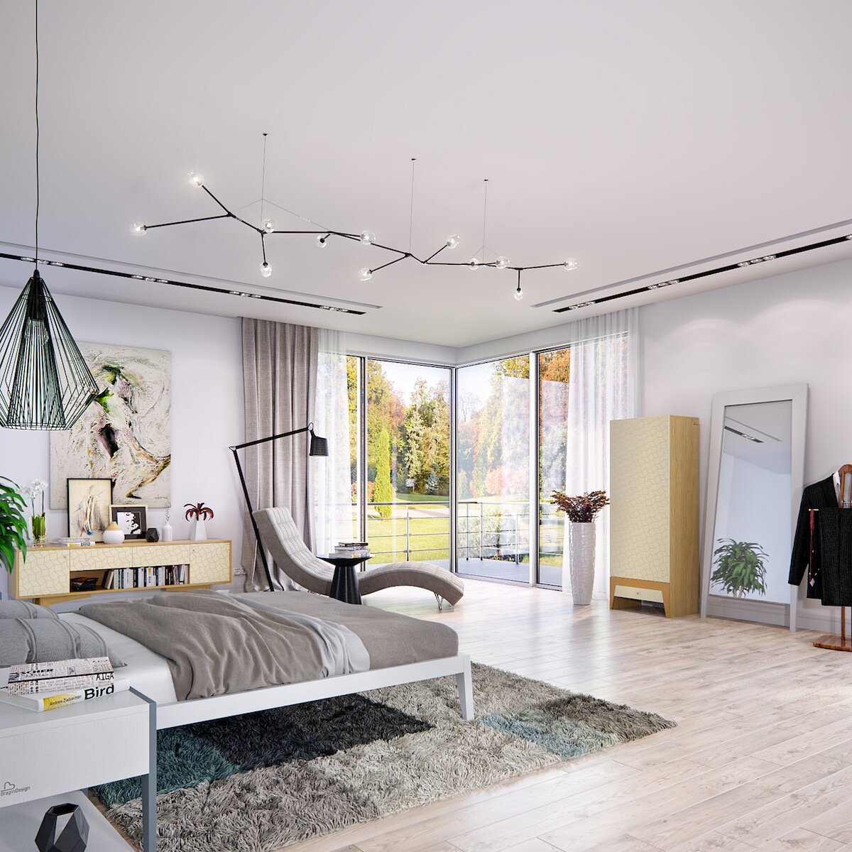 Кровать деревянная 200х200 бело-серая Fly BRAGIN DESIGN ДИЗАЙНЕРСКИЕ 256403 Молочный;серый  - Вид №2