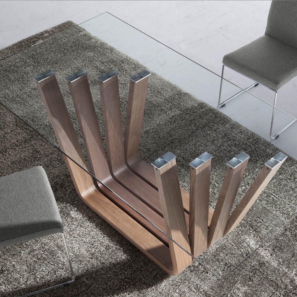 Обеденный стол прямоугольный стеклянный с деревянными ножками 180см MI1358 от Angel Cerda ANGEL CERDA PERSONAL 00-3865642 Коричневый;прозрачный - Вид №2