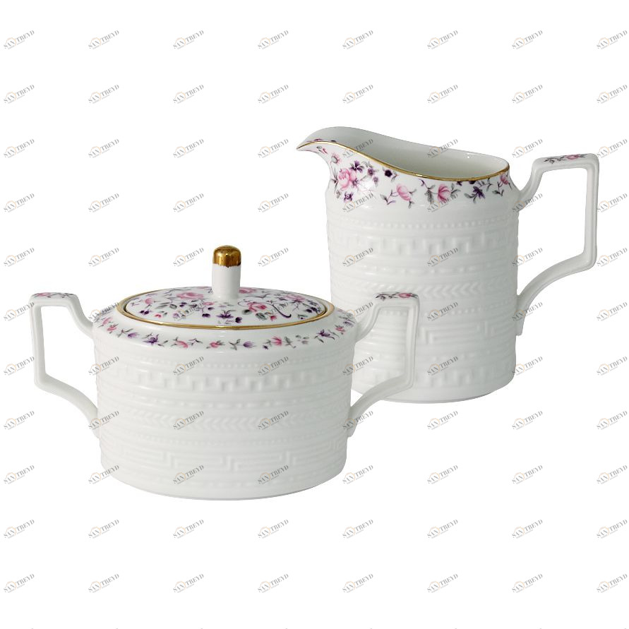 Молочник фарфоровый с сахарницей бело-розовые "Стиль" COLOMBO СТИЛЬ 00-3946587 Белый;розовый