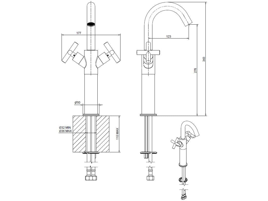 Смеситель для раковины из хромированной латуни Bugnatese Rodos ARCH-00099671 - Вид №2