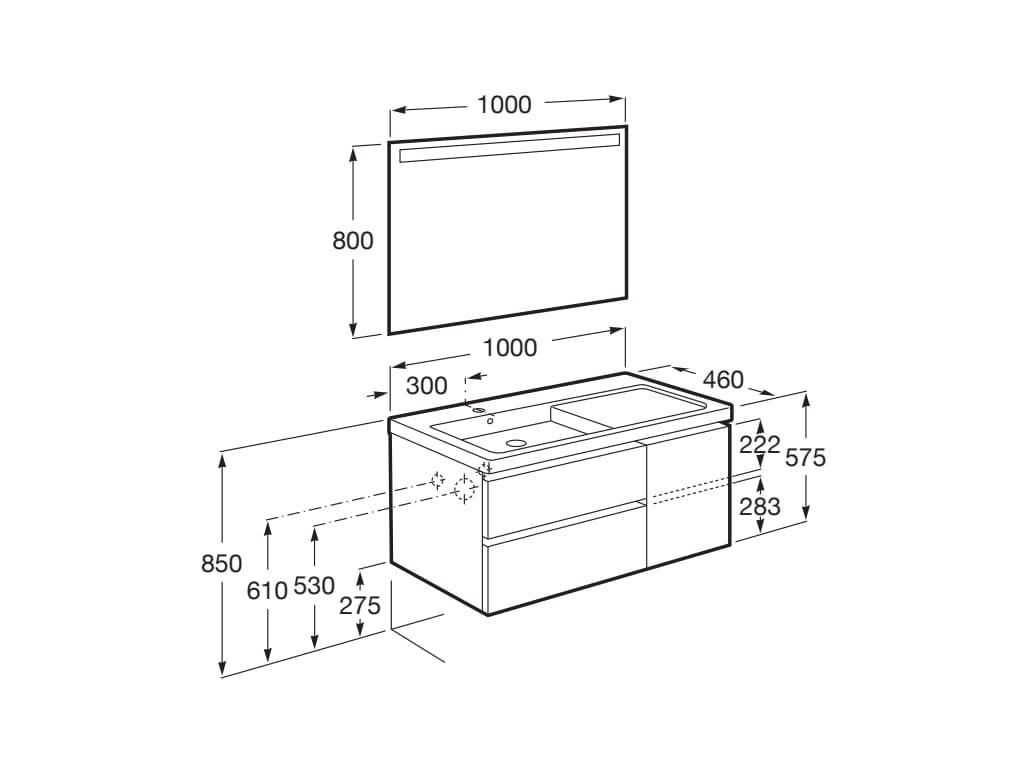 Деревянный умывальник с ящиками, дверцами, зеркалом и встроенной раковиной Roca The Gap ARCH-00147702 - Вид №14