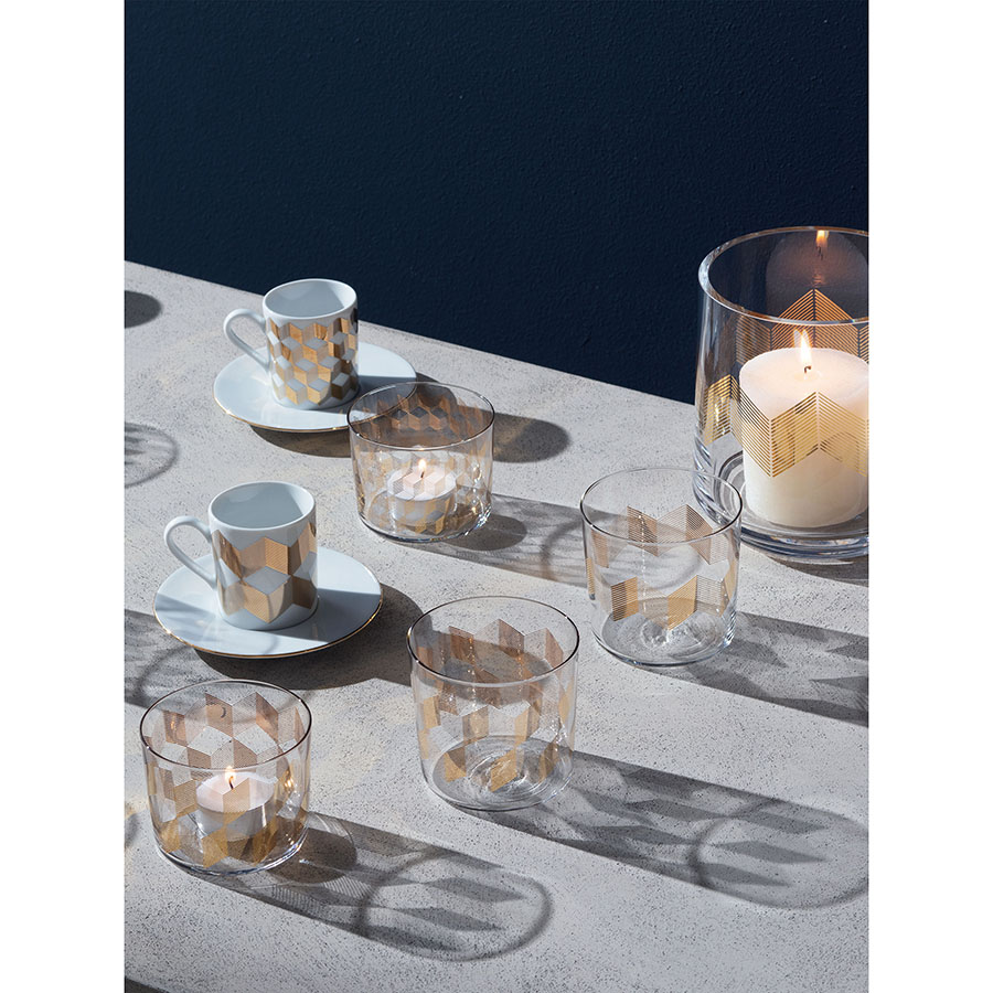 P055-01-146 Набор чашек с блюдцами signature, chevron, 100 мл, золото, 4 шт. LSA International  - Вид №1