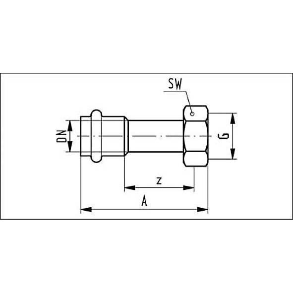 698359M28114 SANHA 98359M пресс-фит. нерж.сталь, резьб.соед.ВПр,плоск.упл. 28x11/4 мм  - Вид №1