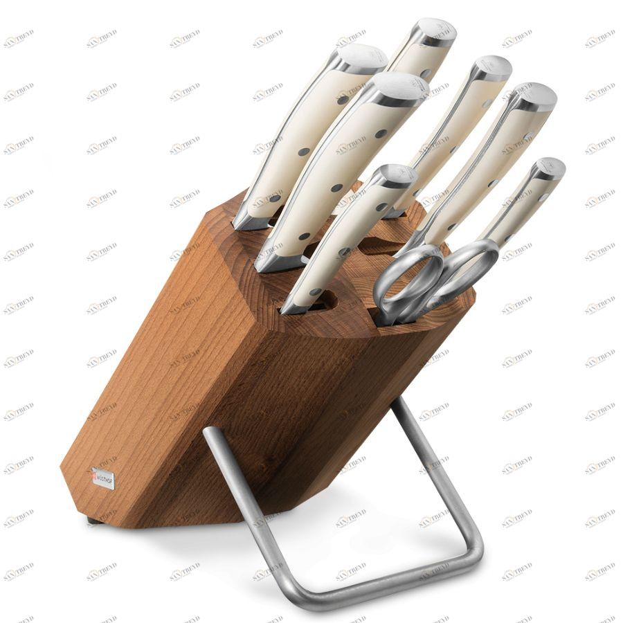 Набор кухонных ножей Ikon Cream White: 6 шт., мусат, ножницы, на деревянной подставке WUESTHOF W9879WUS